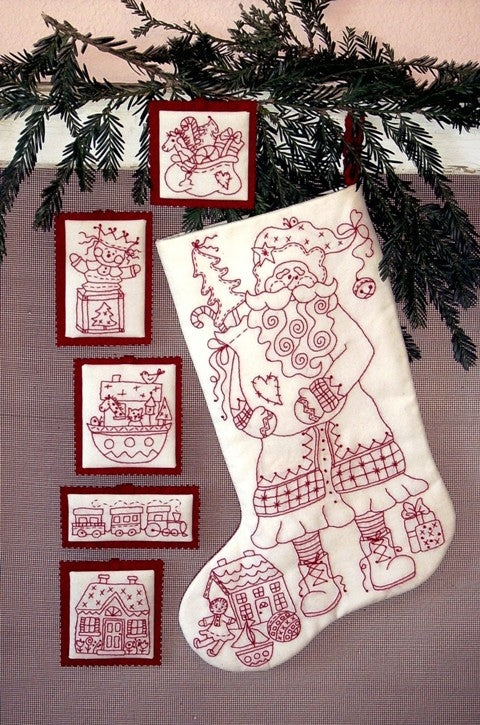 Santa and Toys Stocking - Hand Embroidery Pattern - Shipped