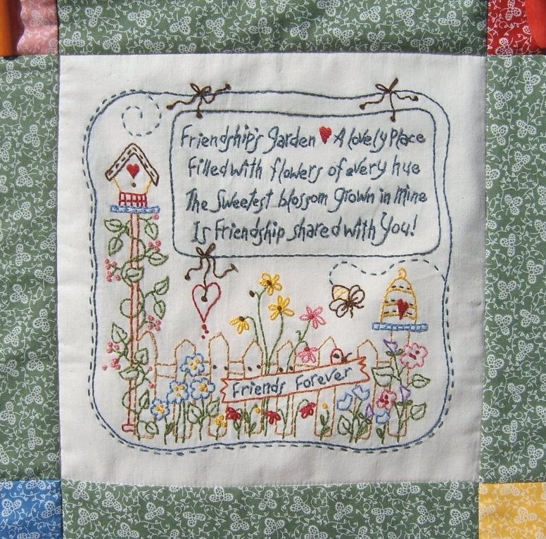 Friendship's Garden Quilt - Hand Embroidery Pattern - Shipped