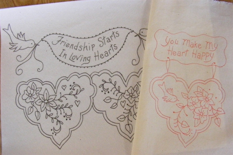 Loving Hearts RedWork - Hand Embroidery Pattern - Shipped