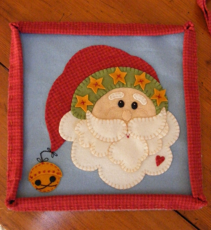 Christmas Santa Pillow - Wool Applique Pattern - Shipped