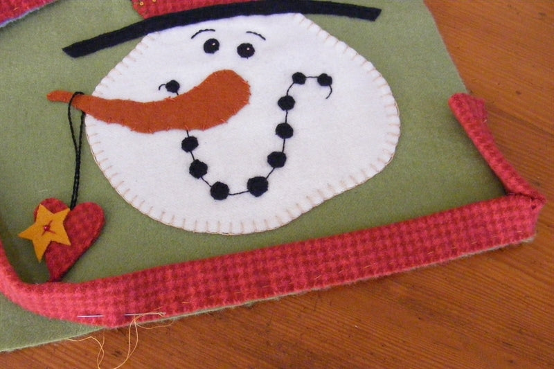 Top Hat Snowman Pillow - Wool Applique - Shipped