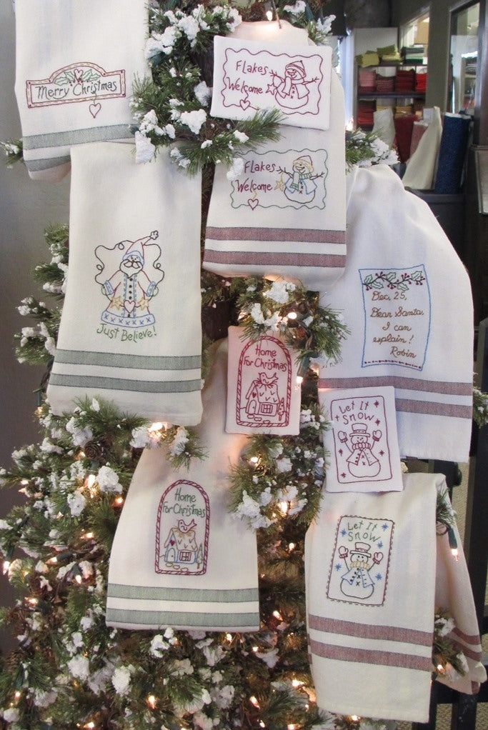 Holiday Season Tea Towels - Hand Embroidery Pattern - Shipped
