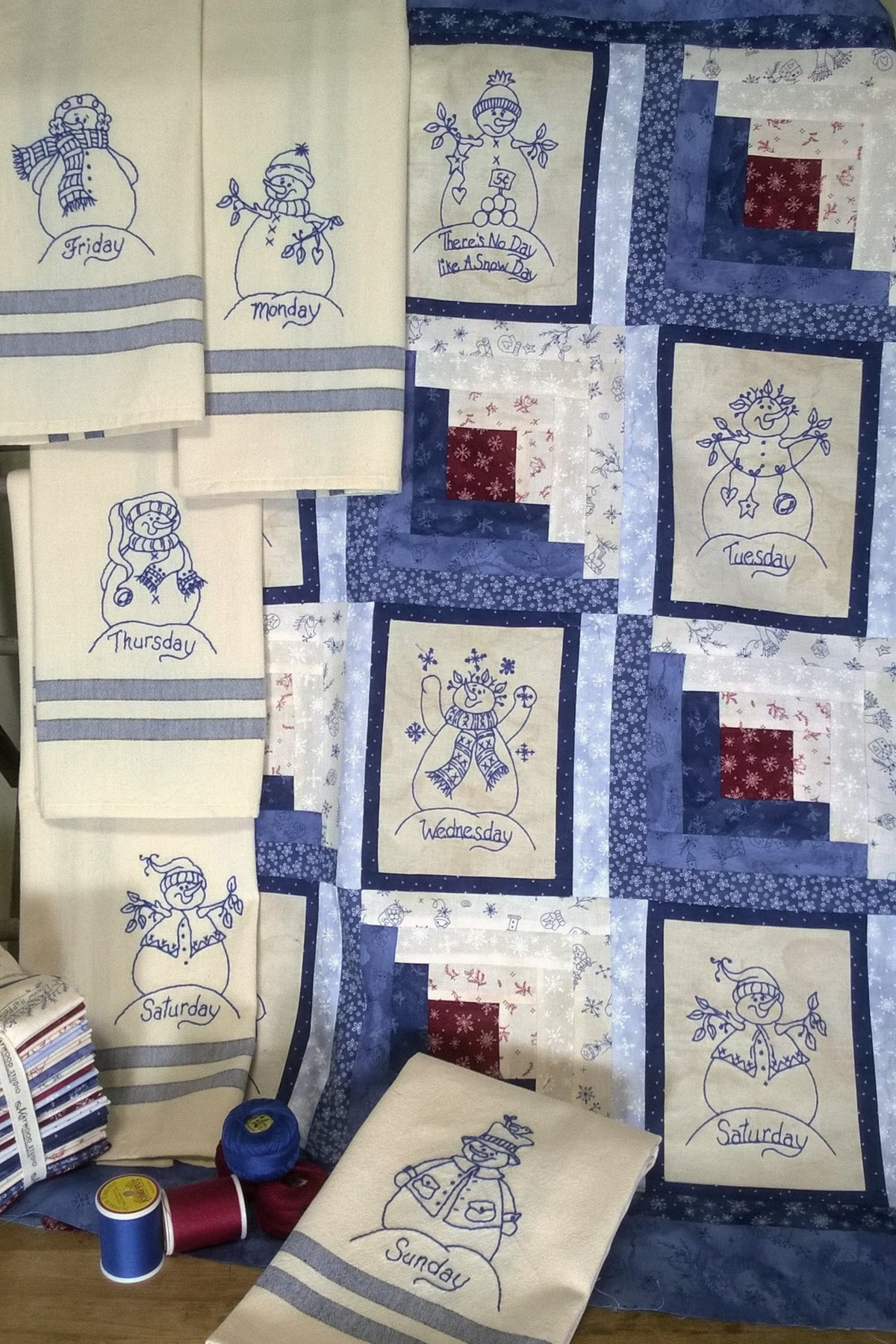 Days of the Week Snowmen - Hand Embroidery Pattern - Shipped