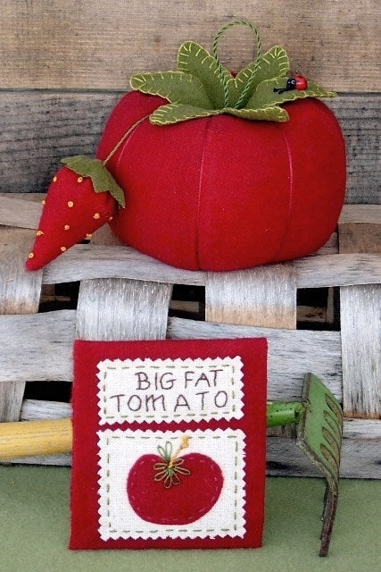 BIG FAT Tomato Pin Cushion - Wool Applique Pattern - Shipped