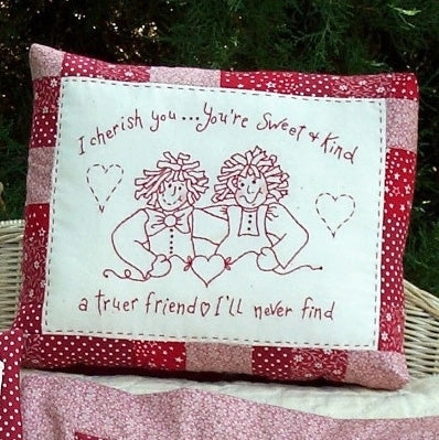 Friends Forever RedWork - Hand Embroidery Pattern - Shipped