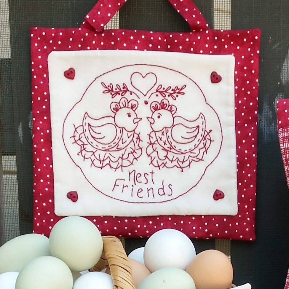 Nest Friends Redwork - Hand Embroidery Pattern - Download