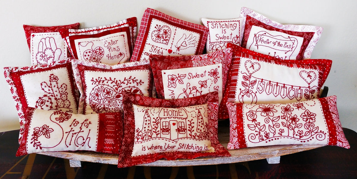 RedWork Pin Cushion Pack - Hand Embroidery Pattern - Download