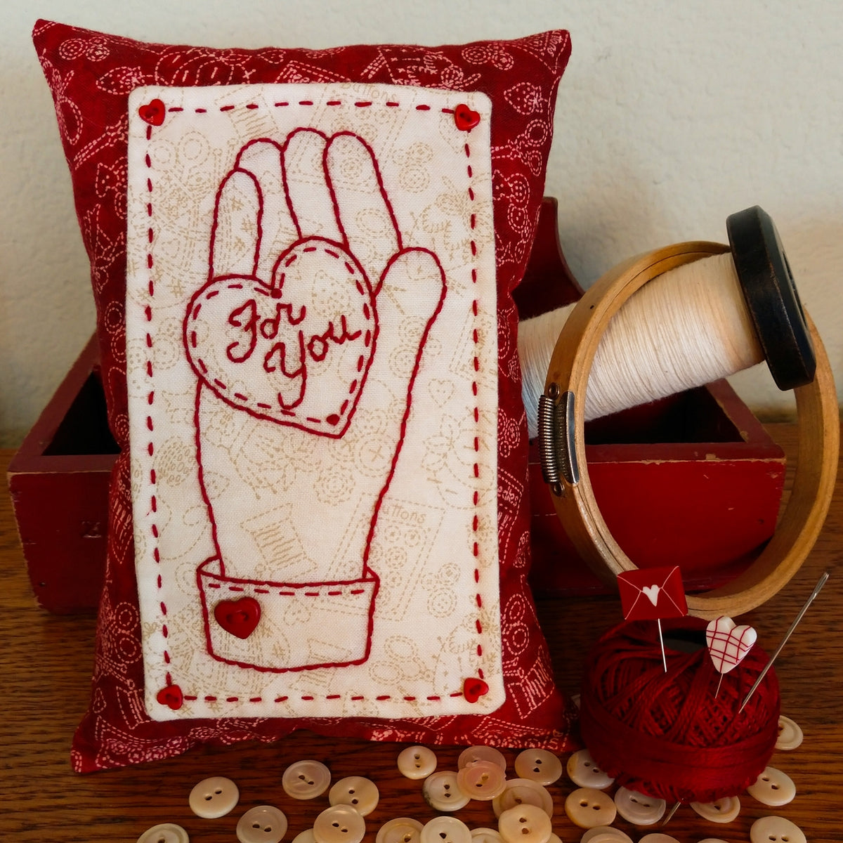 RedWork Pin Cushion Pack - Hand Embroidery Pattern - Download