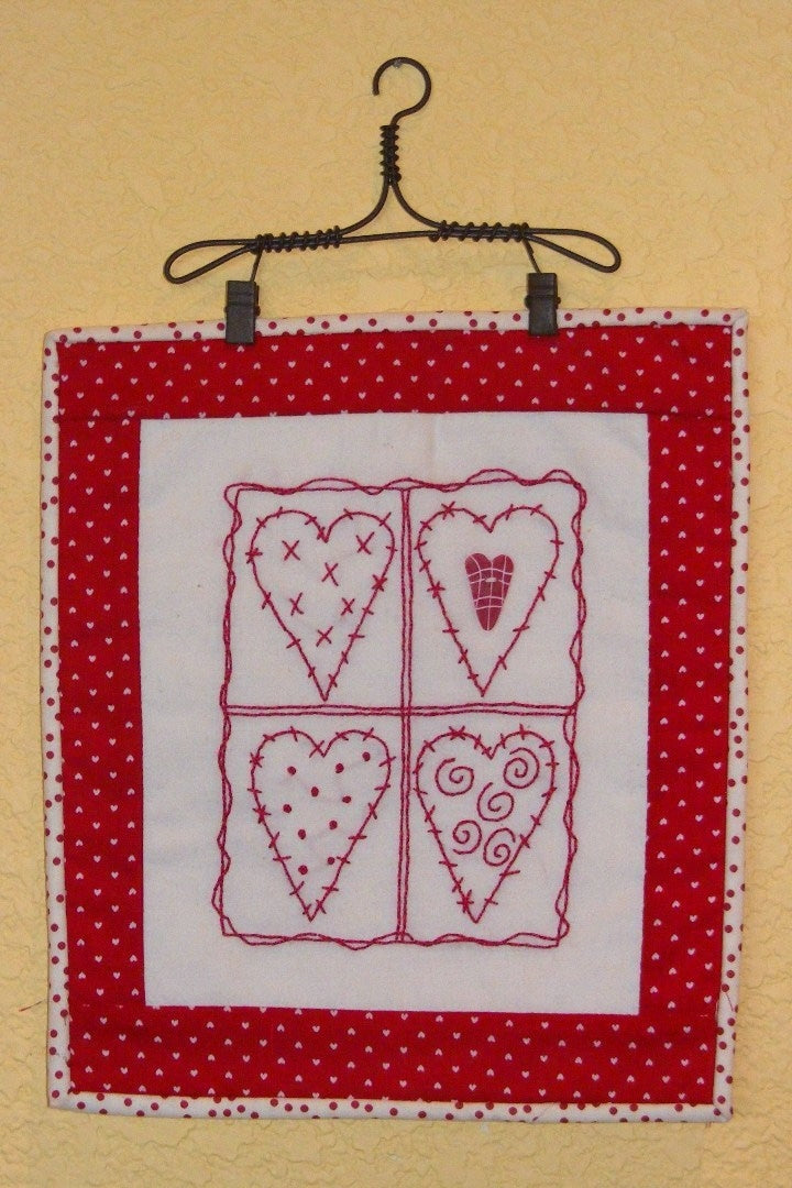 Patchwork Hearts - Hand Embroidery Pattern - Download