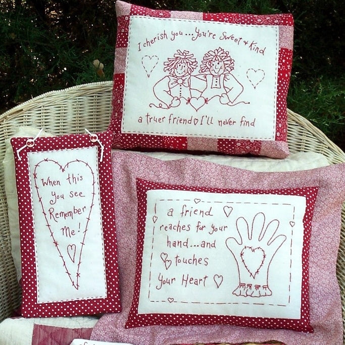 Friends Forever RedWork - Hand Embroidery Pattern - Shipped