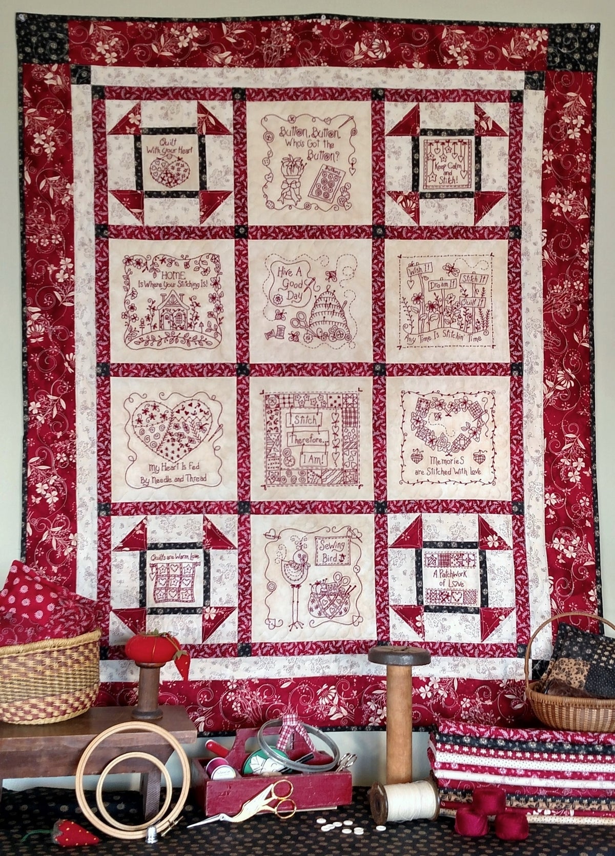 Stitchin' Wisdom Quilt - Hand Embroidery Pattern - Shipped