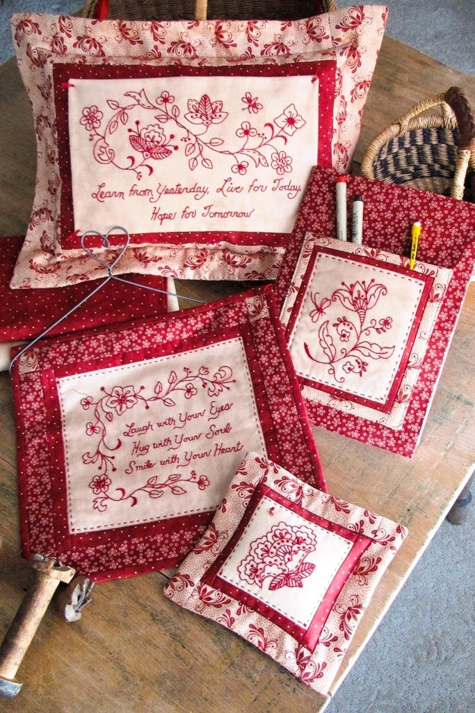 Floral Scroll RedWork - Hand Embroidery Pattern - Shipped