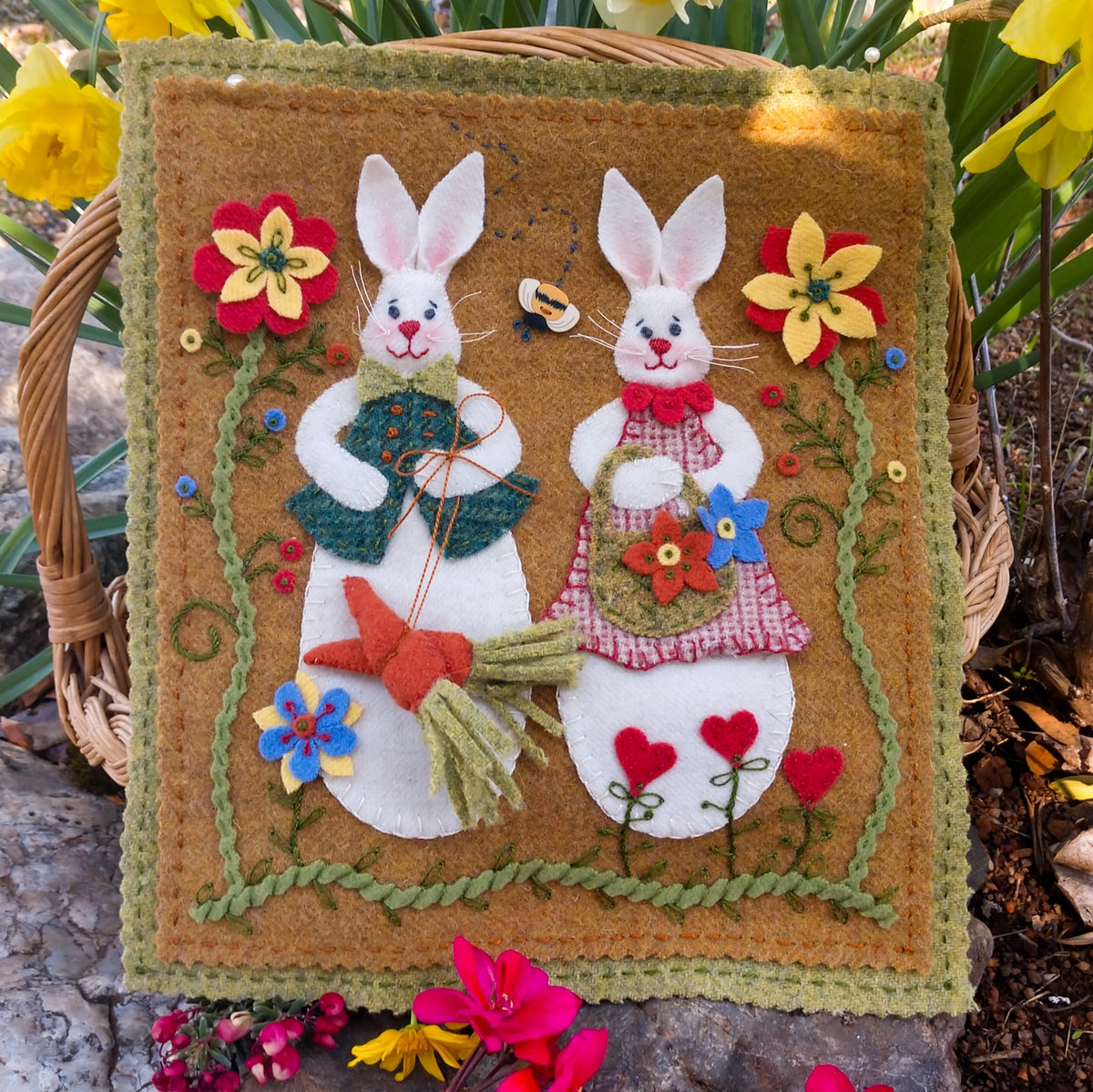 Woolen Bunny Garden - Wool Applique Pattern - Download