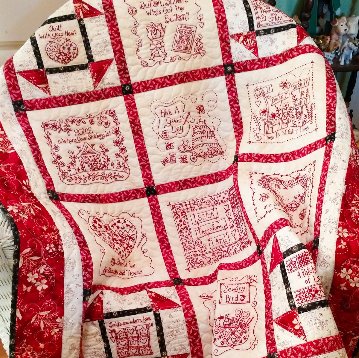 Stitchin' Wisdom Quilt - Hand Embroidery Pattern - Shipped