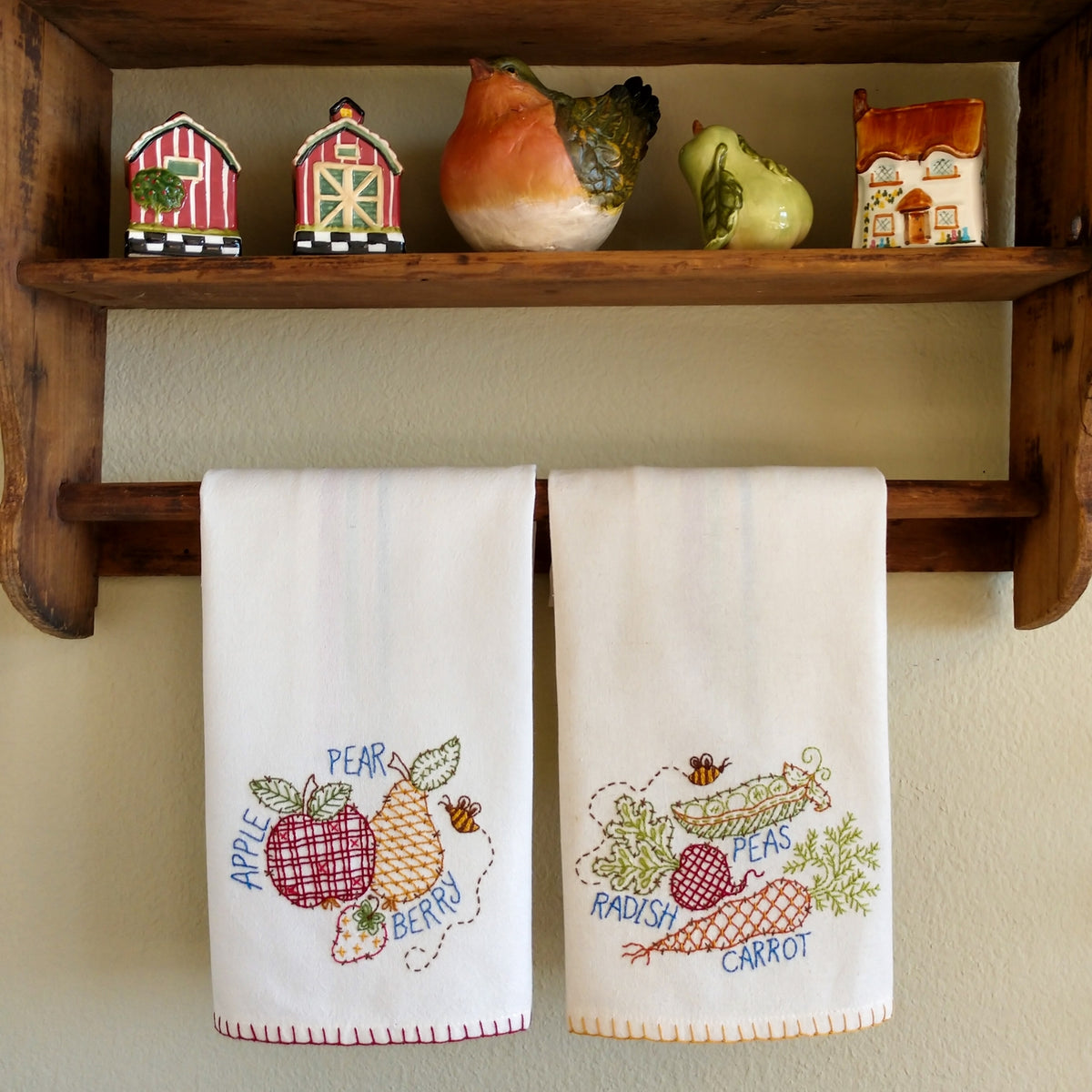 Farmers Market Tea Towels - Hand Embroidery Pattern - Shipped