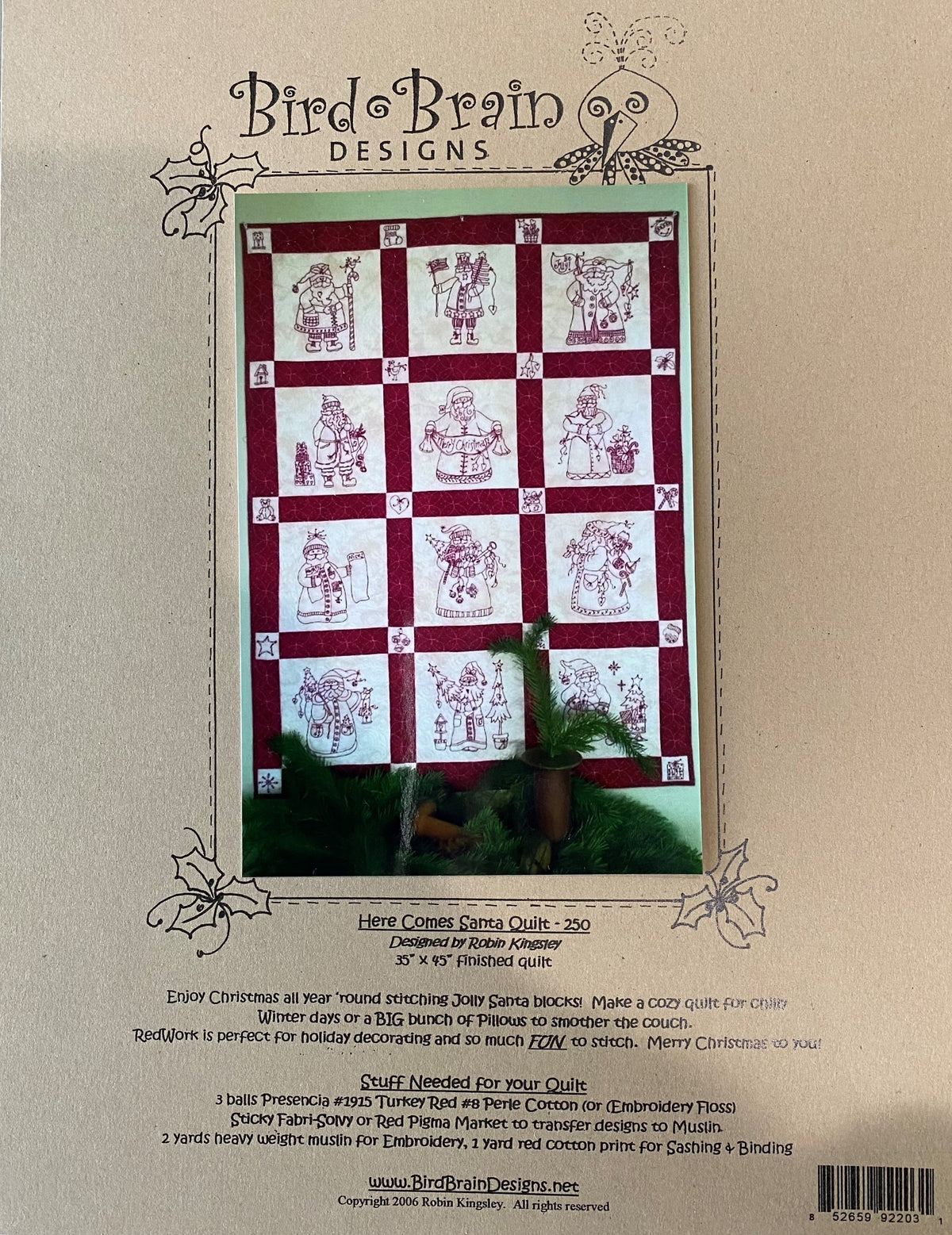 Here Comes Santa Quilt - Hand Embroidery Pattern - Shipped