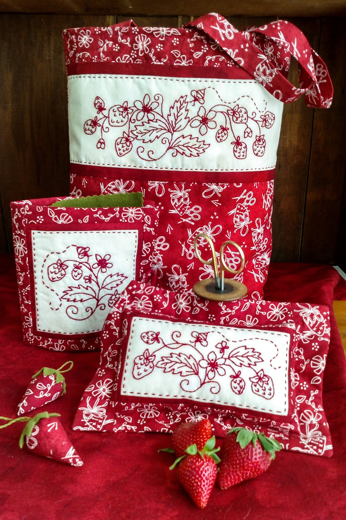Strawberry Stitcher's Tote - Hand Embroidery Pattern - Shipped