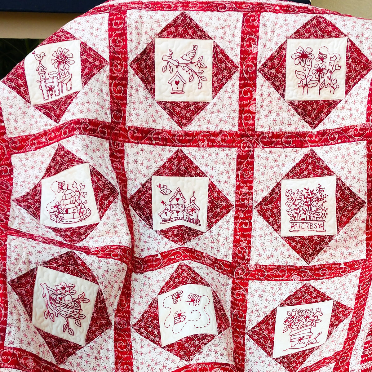 Country Garden Quilt - Hand Embroidery Pattern - Shipped