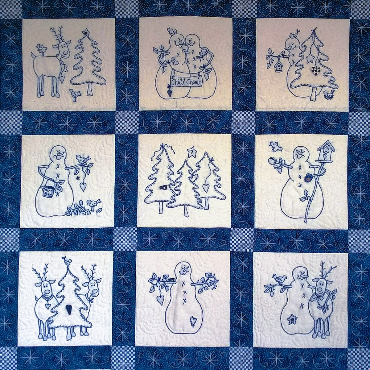 Snowmen & Reindeer Quilt - Hand Embroidery Pattern - Shipped