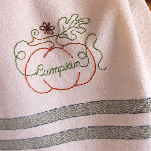Fruit & Veggie - Pumpkin Tea Towel - Hand Embroidery Pattern - Download