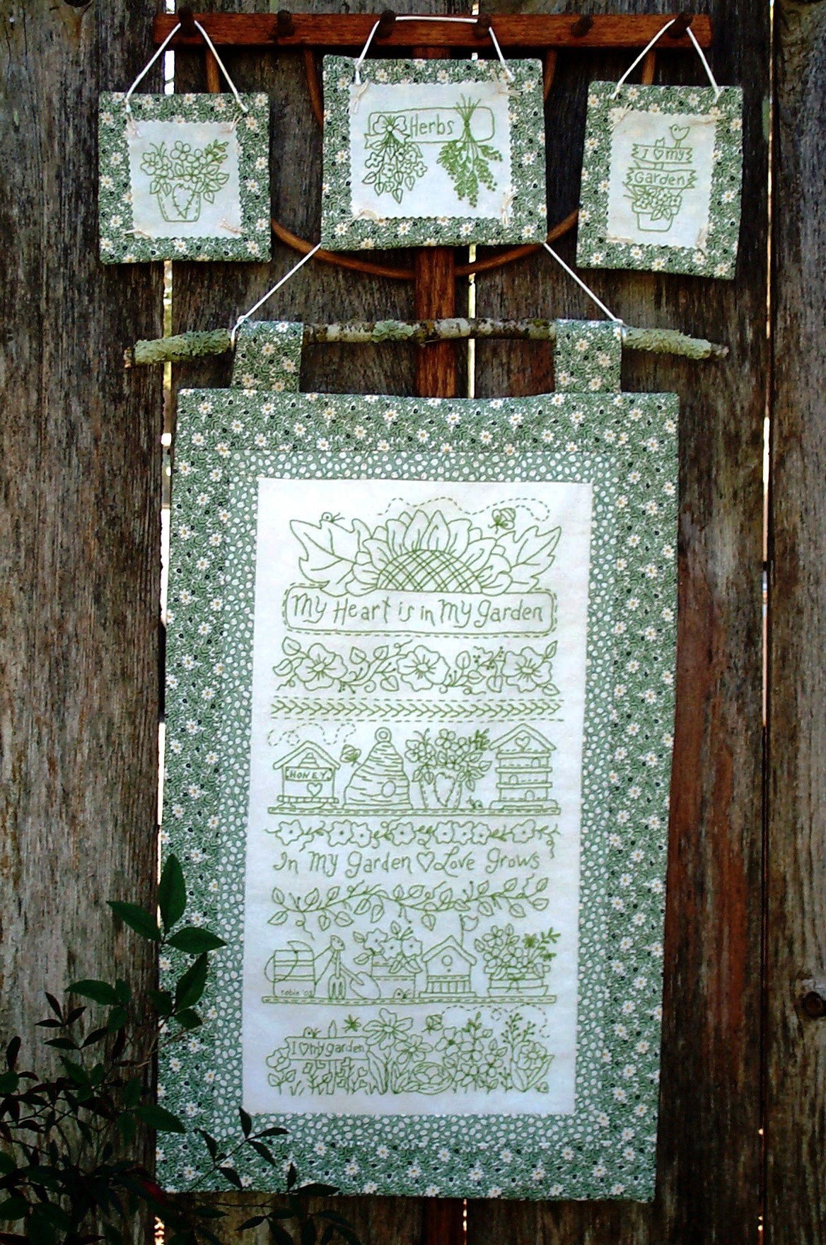 Garden Sampler GreenWork - Hand Embroidery Pattern - Shipped