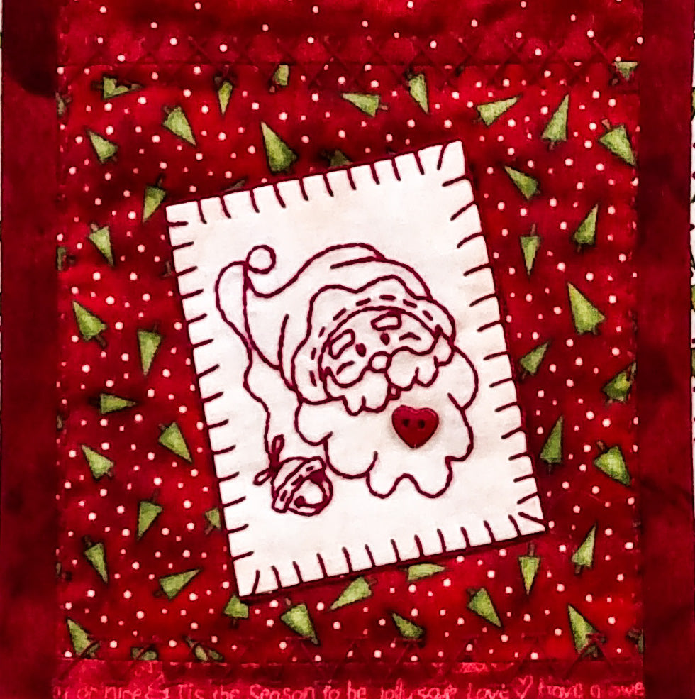 Santa Patchwork - Hand Embroidery Pattern - Shipped