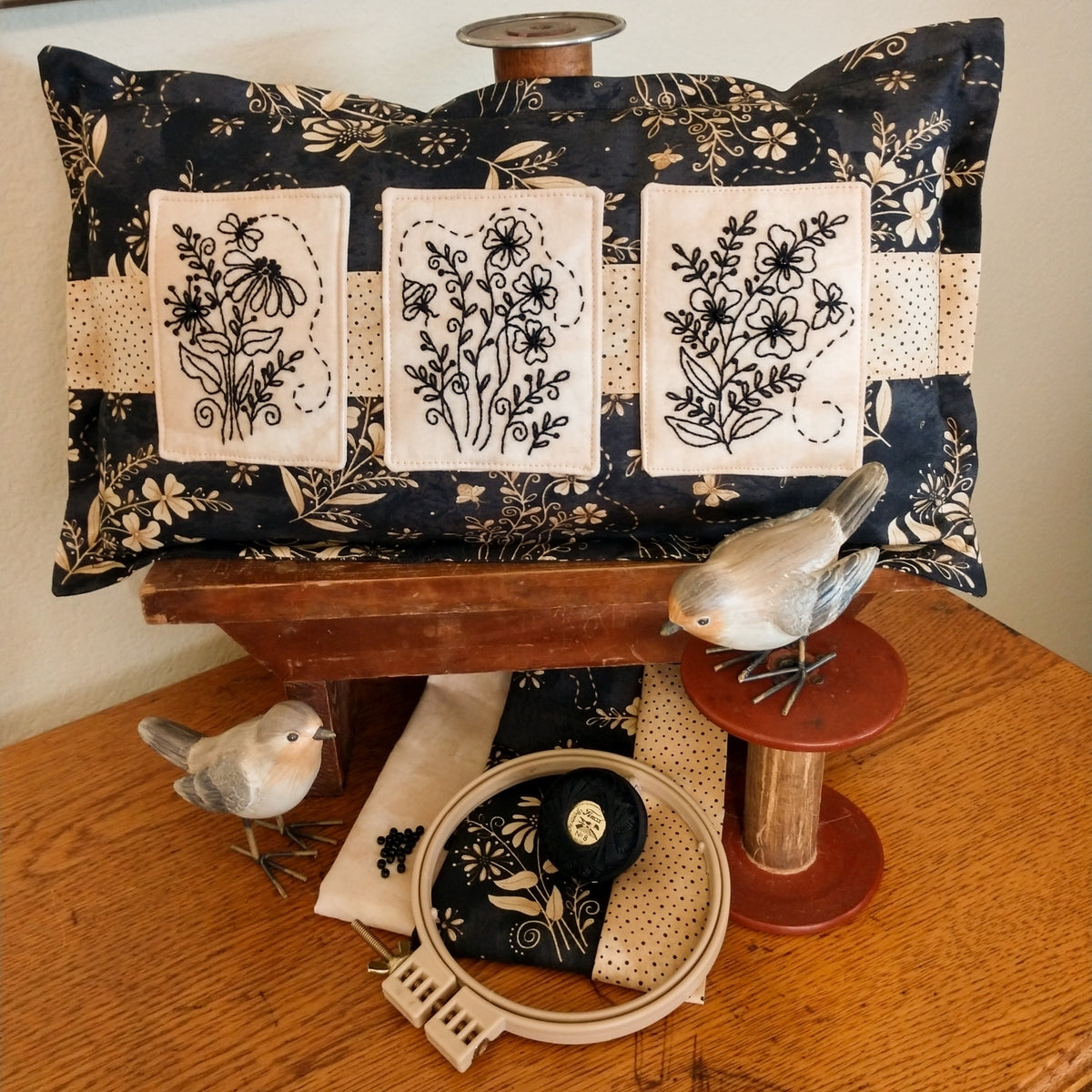Wildflower Bouquet Pillow - Machine Embroidery Pattern - Shipped