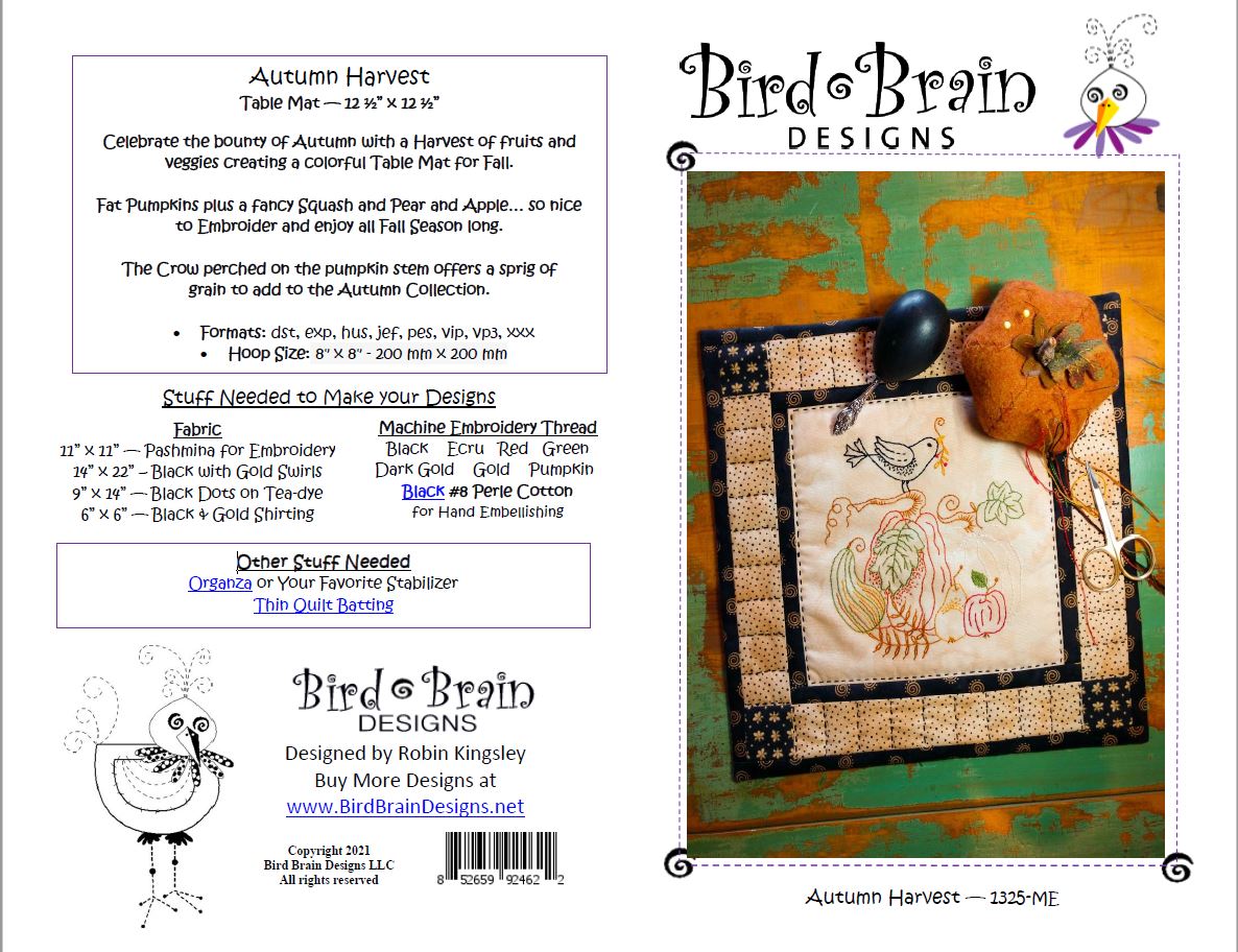 Autumn Harvest - Machine Embroidery Pattern - Download