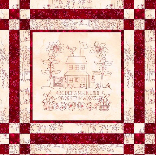 Home and Heart Redwork Quilt - Hand Embroidery Pattern - Download