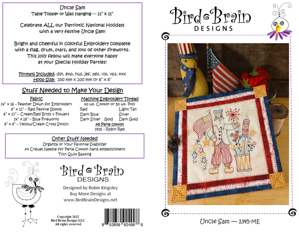 Uncle Sam - Machine Embroidery Pattern - Download