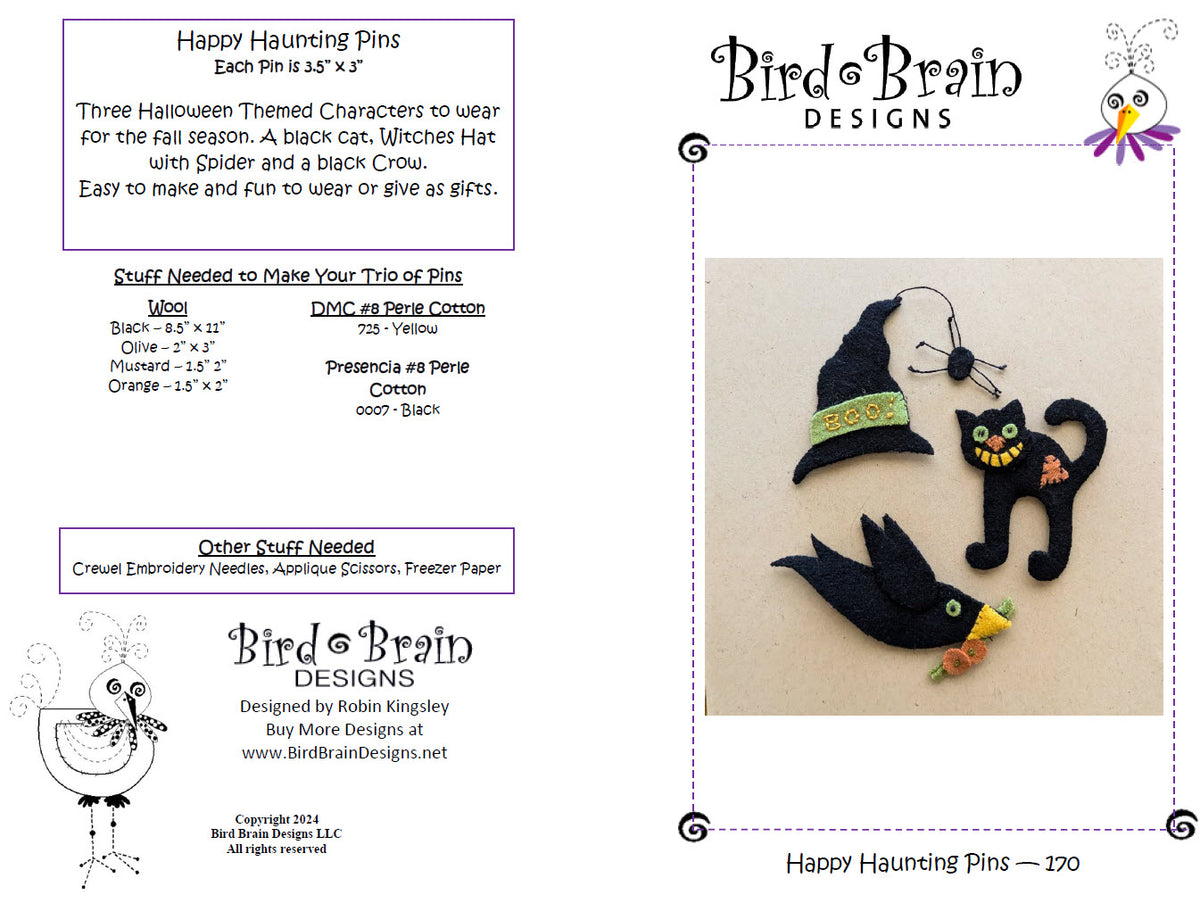 Happy Haunting Pins - Wool Applique Pattern - Shipped