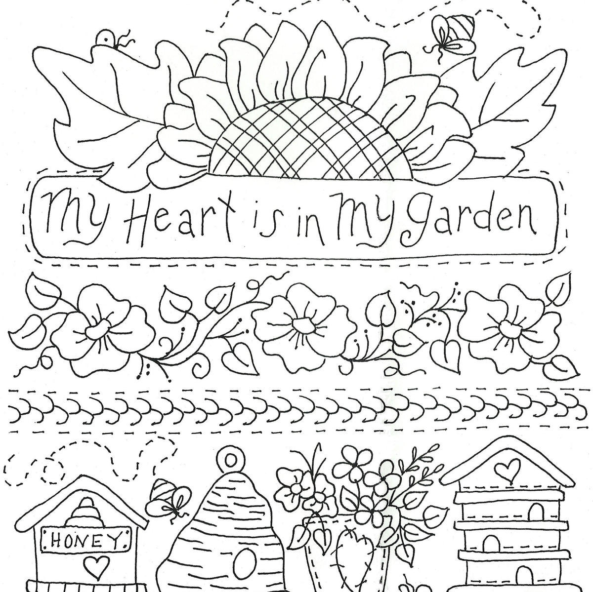 Garden Sampler GreenWork - Hand Embroidery Pattern - Shipped