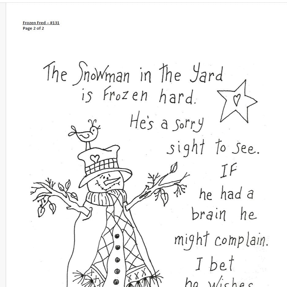 Frozen Fred - Hand Embroidery Pattern - Download