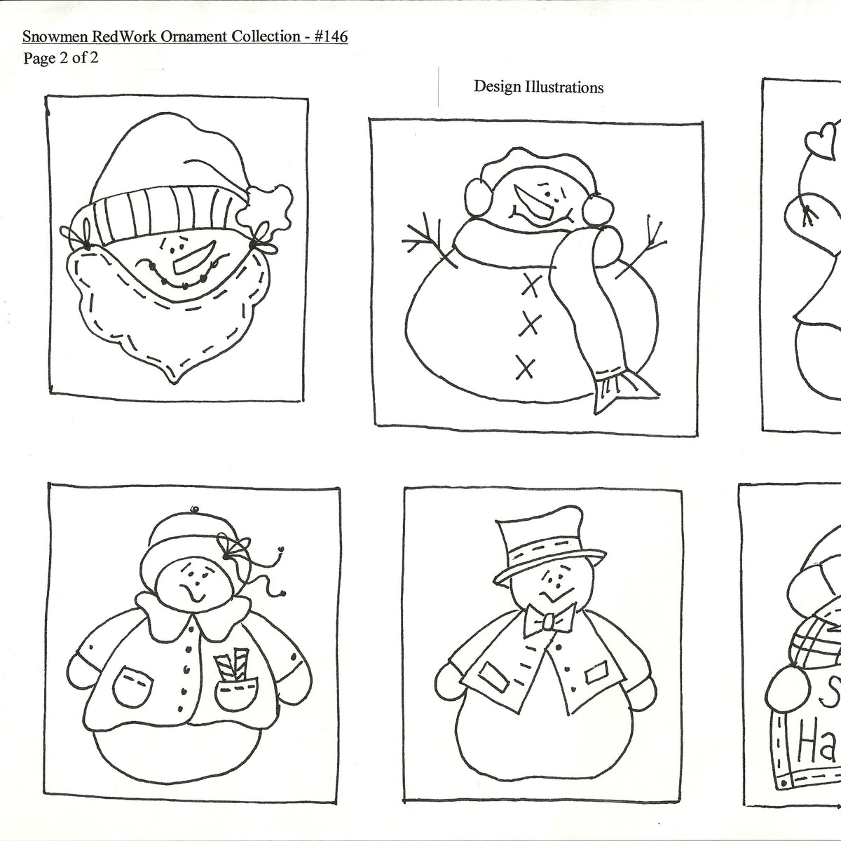 Snowmen Redwork Ornaments - BBD No-Trace