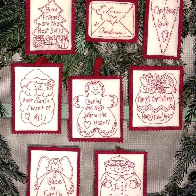 Holiday Words Redwork Ornaments - BBD No-Trace
