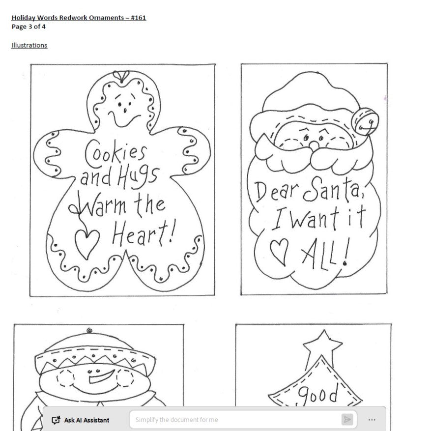 Holiday Words Ornament Collection - Hand Embroidery Pattern - Shipped