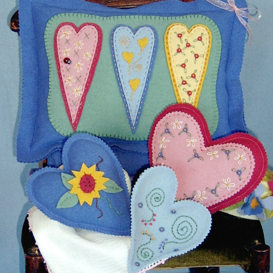 Simply Hearts - Wool Applique Pattern - Shipped