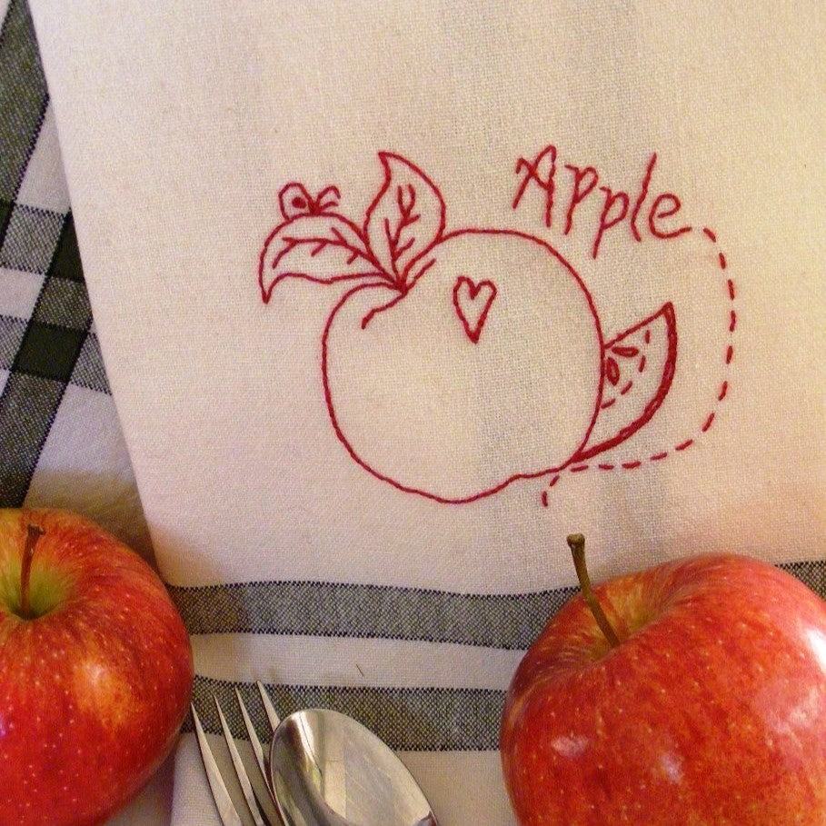 Fruit & Veggie - Apple Tea Towel - Hand Embroidery Pattern - Download