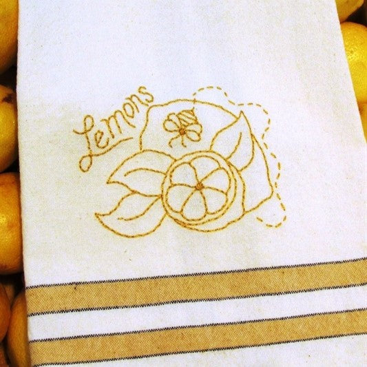 Fruit & Veggie - Lemons Tea Towel - Hand Embroidery Pattern - Download