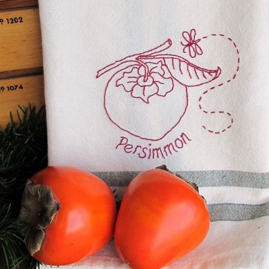Fruit & Veggie - Persimmon Tea Towel - Hand Embroidery Pattern - Download