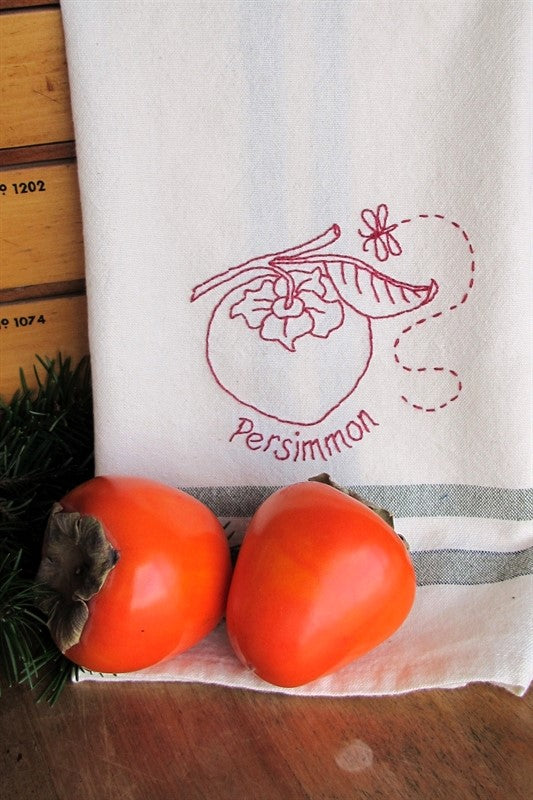 Fruit & Veggie - Persimmon Tea Towel - Hand Embroidery Pattern - Download
