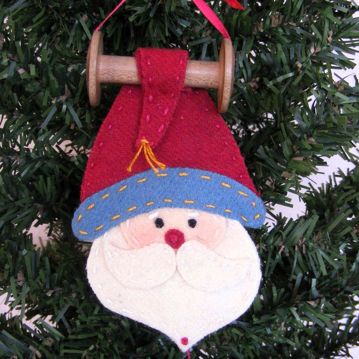 Bobbin Santa Ornament - Wool Applique Pattern - Download