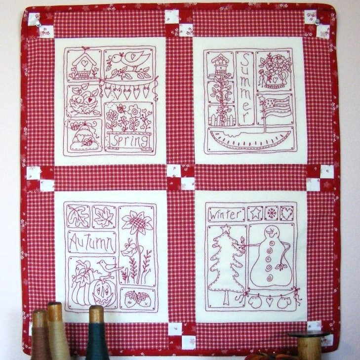 Seasonal Patchwork Sampler Quilt - Hand Embroidery Pattern - Shipped