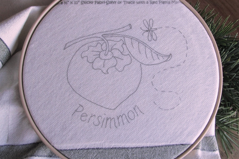 Fruit & Veggie - Persimmon Tea Towel - Hand Embroidery Pattern - Download