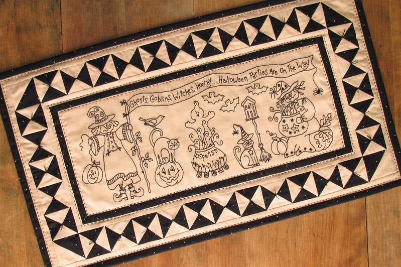 Witches Hooray Table Runner - Hand Embroidery Pattern - Shipped