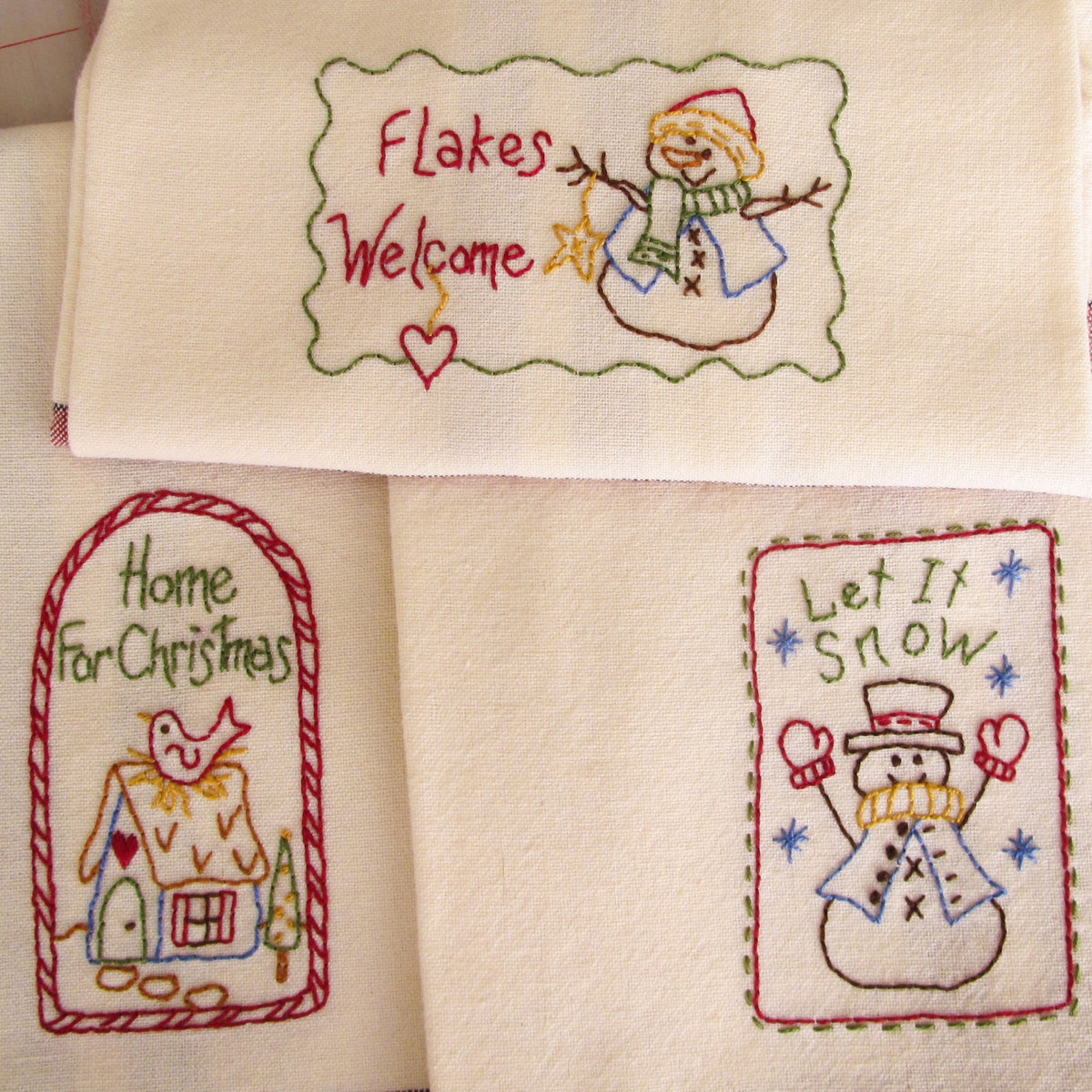 Holiday Season Tea Towels - Hand Embroidery Pattern - Shipped