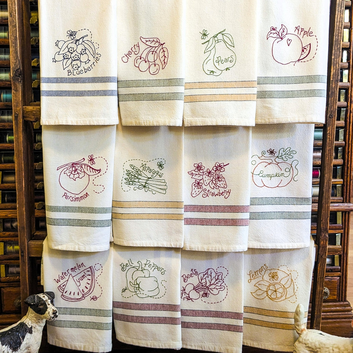 Fruit & Veggie Tea Towel Collection - Hand Embroidery Pattern - Download