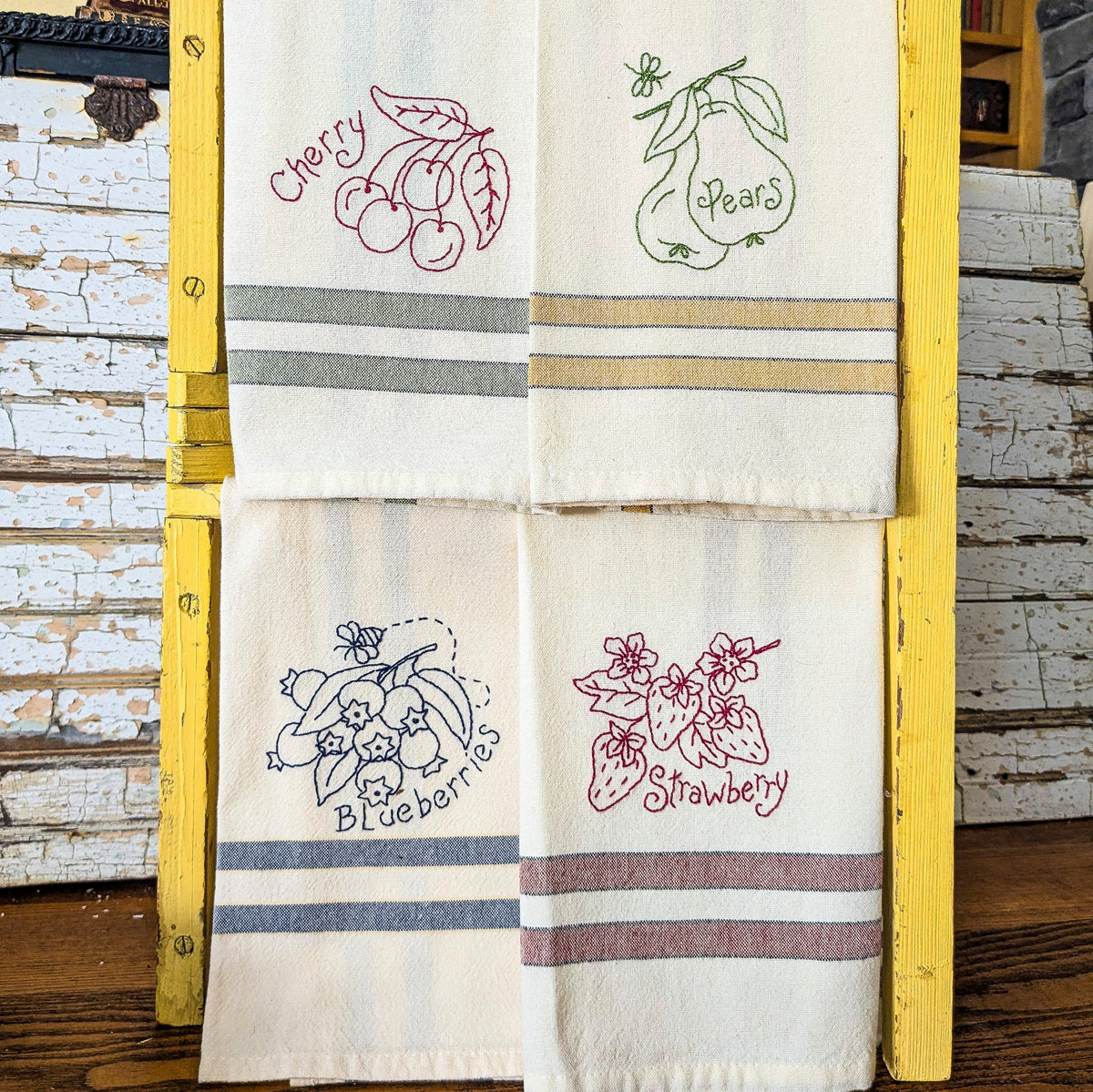 Fruit & Veggie Tea Towel Collection - Hand Embroidery Pattern - Download
