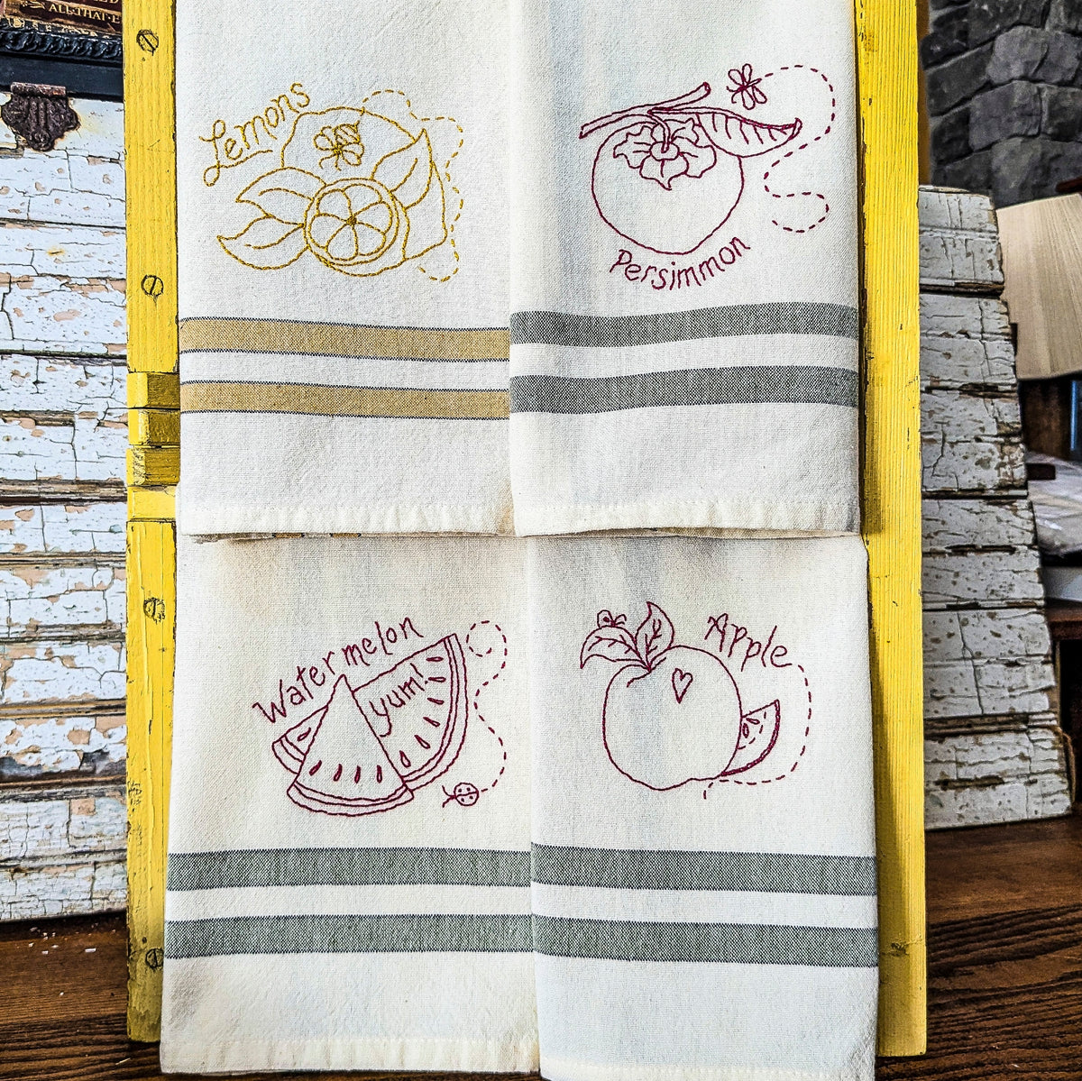 Fruit & Veggie Tea Towel Collection - Hand Embroidery Pattern - Download