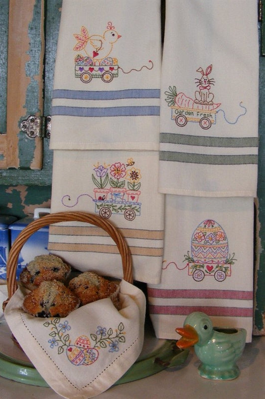Easter Tea Towels - Hand Embroidery Pattern - Shipped